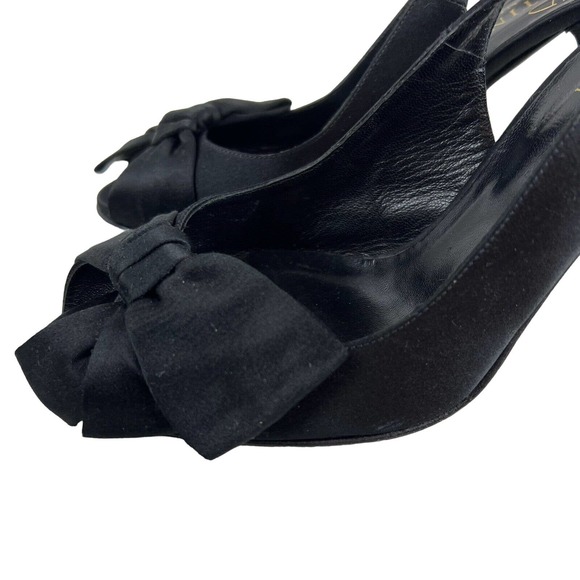 VALENTINO Garavani Candy Black Satin Bow Peep Toe Slingback Pumps - IT 39/US 9 - Picture 2 of 10